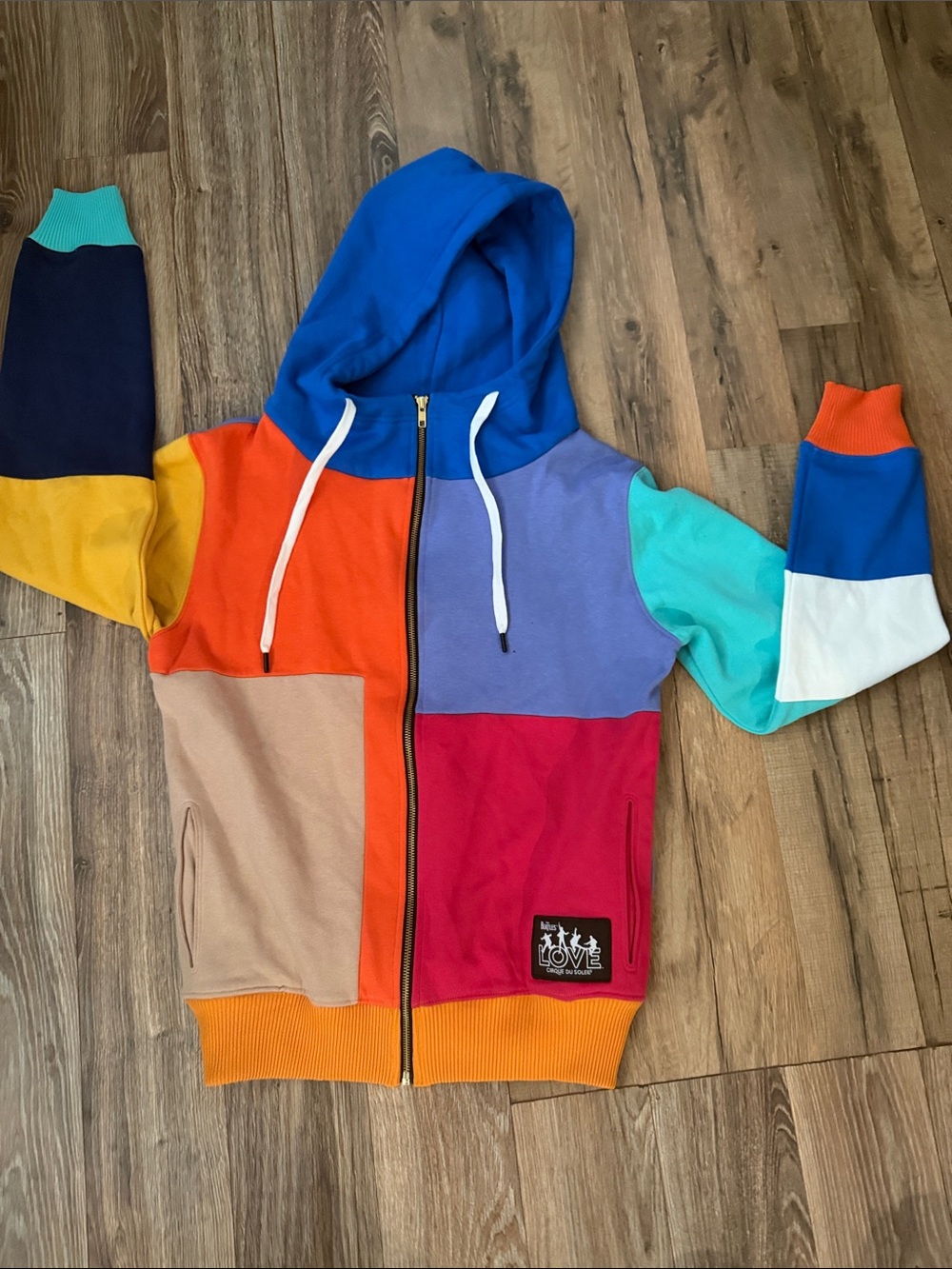 The Beatles Multicolor Colorblock Zip Hoodie - Blue, Orange, Red